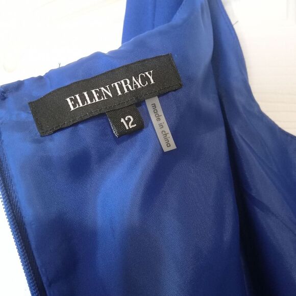 Ellen Tracy Tank Sleeve Flounce Dress in Cobalt Blue Sz 12 - Picture 3 of 8